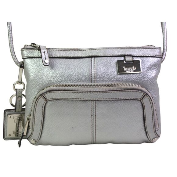 Tignanello SILVER GENUINE LEATHER ORGANIZER X-BODY SHOULDER BAG HANDBAG PURSE - Picture 1 of 16